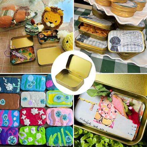 40 Pack 3.8 Inch Metal Tins with Hinged Lid, Rectangular Hinged Tins for Candles, Keys, Cosmetics, Candy, Jewelry, Craft (3.8 x 2.45 x 0.8 Inch, Golden) - Image 7