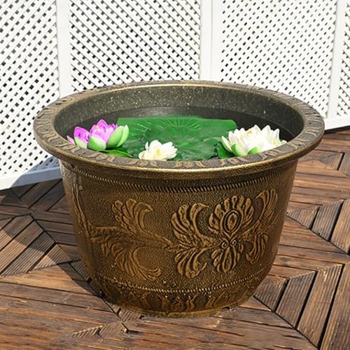 Large Flower Pot Thickened Plant Pot with Drainage Hole Retro Resin Lotus Planter for Indoor Outdoor Plants Home Gardening Flower Pots No Drainage Hole XL - Image 4
