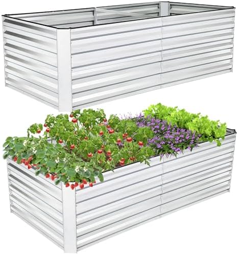 SEJOV 8x4x2FT Galvanized Raised Garden Bed Kit, Rectangular Raised Garden Planter Boxes, Metal Raised Flower Beds Outdoor with 478 Gallons Capacity, for Flowers Herbs Vegetable, Silver by SEJOV