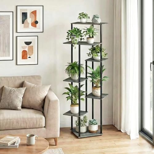 52.4” Tall 7-Tier Multiple Plant Stand Indoor, Oak Grey - Image 2