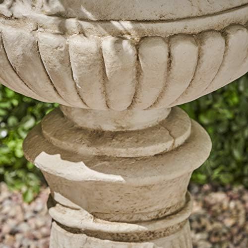 GDFStudio Noble House Adonis Outdoor Roman Chalice Garden Urn Planter in Antique White - Image 6