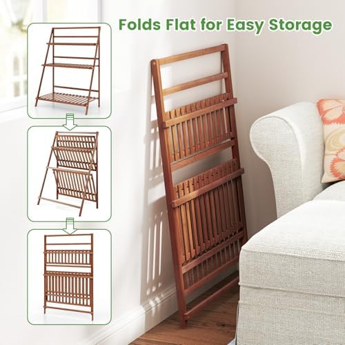 HAPPYGRILL 3-Tier Plant Stand Indoor, Folding Flower Pot Display Shelves with Anti-falling Crossbar & Non-slip Feet, Tall Plant Shelf for Patio Garden Balcony Living Room Outdoor - Image 3
