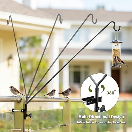2 Packs Extended Fence Deck Heavy Duty Bird Feeder Hook, 360 Degree Rotary and Length Adjustable Plant Bracket for Bird Feeders Planters Suet Baskets Lanterns Wind Chimes and More - Image 5