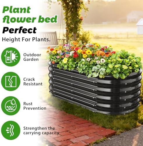 YSEJOMP 17" Tall Oval-Shaped/Elliptic Metal Raised Garden Bed Outdoor Black - Image 2