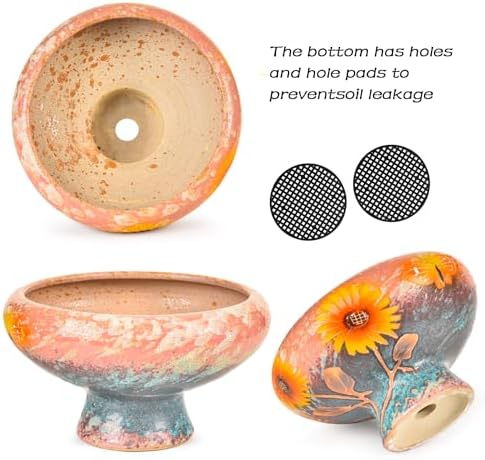 Sungmor 9.6 Inch Large Succulent Plant Pots, Pretty Hand Painted Ceramic Planter with Drainage, Indoor Outdoor Cactus Planter Bonsai Pot, Flower Pot for Indoor Plants Garden Windowsill Desktop Decor - Image 5