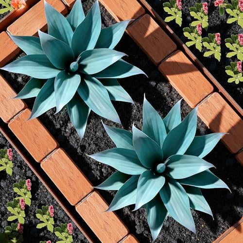 Ttranewsoo 2-Pack 13.8-Inch Artificial Agave Plants for Outdoor Planters, UV Resistant Fake Agave Plants, Faux Succulent Greenery for Porch, Patio, Garden, Entryway and Indoor Decor, Blue by Ttranewsoo