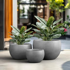 Kante Set of 3 Pale Gray Concrete Bowl Round Planters for Modern Home - Image 4