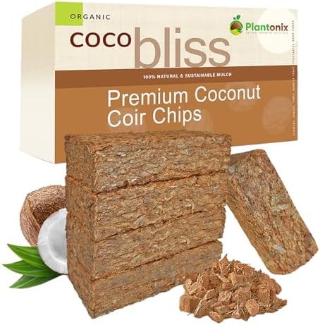 Coco Chips for Plants (650gm Bricks, 5-Pack) - Organic Coco Coir Chips - Coconut Husk Chips for Potting Soil, Garden Soil, & Seed Starter Soil - Coconut Mulch for Garden - Coconut Chips for Plants by Plantonix