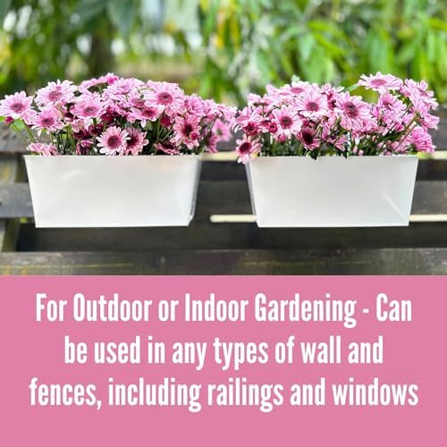 LaLaGreen Hanging Planter Box (14 in, 6 Pack) White Metal Deck Rail Pots - Image 3