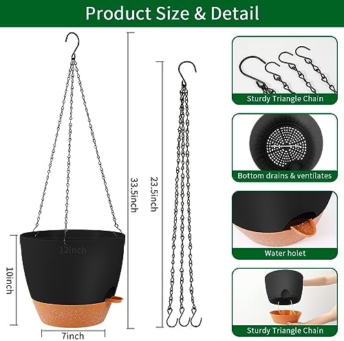 GARDIFE Large Hanging Planter, 12 inch Hanging planters for Indoor. Outdoor Plants, Self Watering Plant Pot, Plant Hanger, Black - Image 2