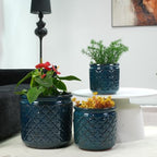 3 PCS Ceramic Planter, 9/12/15 Inch Cylinder Planter with Drainage Hole, Large Plant Pots - Navy Blue - Image 3