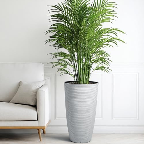 2-Pack 23.5" White Plastic Tall Tapered Planters with Ribbed Texture - Image 3