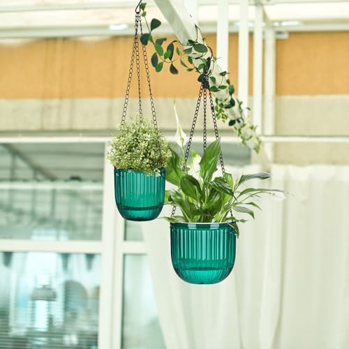 4 Pcs 6.5'' 4.5'' Hanging Self Watering Pot for Indoor Plant, Green - Image 6