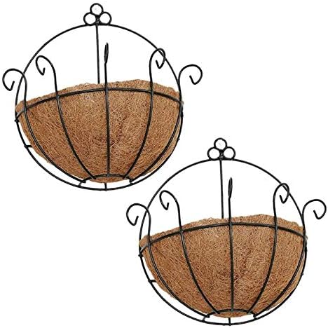 Metal Half Round Wall Planter with Coco Liner, 2-Pack, Hanging Basket for Outdoor Plants, Wall Pot Plants Holder, Fence Hanging Planters Outdoor, Balcony and Porch Decor (12" x 2 Pack) by YGbridge