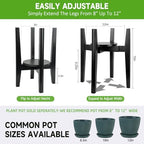 2 Packs Adjustable Plant Stand with Tray,Indoor Wood Plant Stand Fit 8'' to 12'' Planter,Mid Century Modern Flower Pot Holder Rack(Plant and Pot Not Included) Black - Image 2