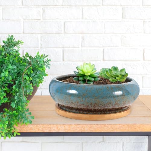2 Sets Ceramic Bonsai Planter Pot with Tray, Flower Container - Image 5