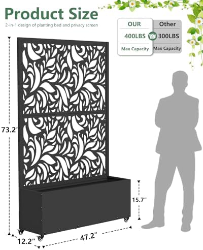 Metal Planter Box with Trellis,70.9"x47.2"x15.7" Raised Garden Bed with Drainage Holes, Privacy Planters for Outdoor Garden Bed for Climbing Plants,Vegetables,and Vines, Black-Flower - Image 2