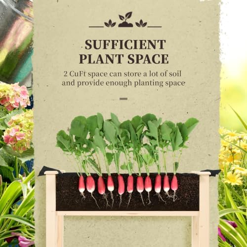 Outsunny Raised Garden Bed with Legs, Bed Liner 34" x 18" x 30", Natural - Image 3