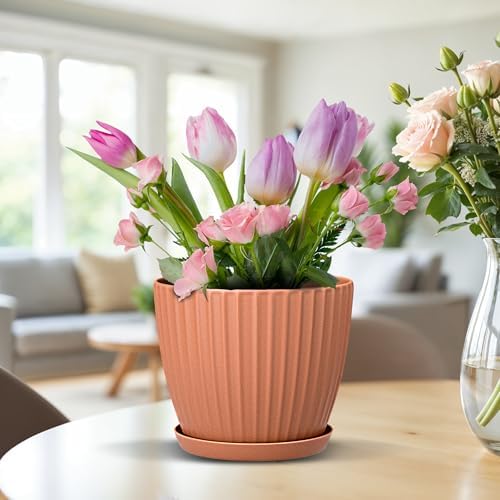 Terracotta 6-Inch Plant Pots with Drainage & Saucers 18 Pack, Indoor & Outdoor Planters for Houseplants, Herbs, and Flowers, Durable & Weatherproof Material, Stackable, Lightweight, Minimalist Design - Image 7