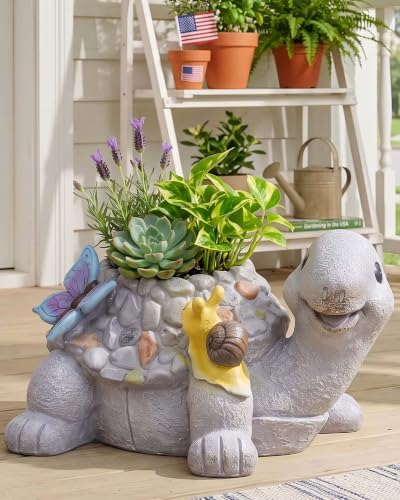 16.5" Large Succulent Plant Pots, Turtle Planter Flower Pots with Drainage Hole,Cute Planting Pots for Cactus,Succulent Planters for Indoor Plants Home Garden Flower Pot Gifts for Plant Lovers by EuirostWelcometovisit
