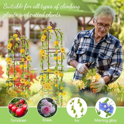 Sadnyy 2 Pack 7 ft Garden Trellis Obelisk for Rose Trellis Climbing Plants Outdoor Rustproof for Pots Tall Tower Plant Support Metal Garden Vines Flower Plants Support Outdoor Indoor(Brown) - Image 7