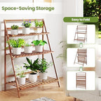 GIANTEX Foldable Bamboo Ladder Plant Stand, 3 Tier Plant Shelf, Brown - Image 4