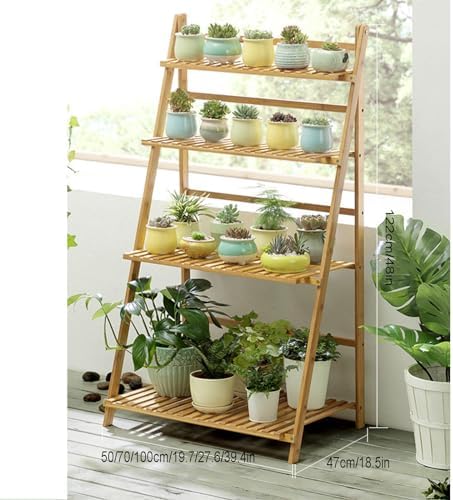 3/4-Tier Folding Bamboo Plant Stand, Flower Pot Display Shelf Rack Tiered Plant Stand, Flower Display & Storage Rack, Planter Ladder Shelf for Patio Garden Balcony,B-50*47*122cm - Image 2