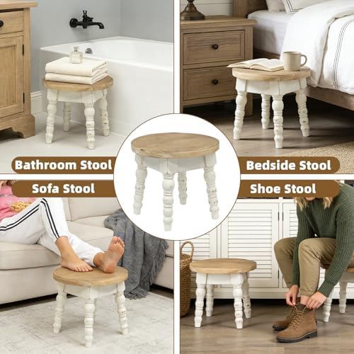 Vintage Solid Wood Step Stool, Round Farmhouse Wooden Stool, Easy Assembly for Kids, Plant Stand or Bathroom Kitchen French Country Shabby Chic Decor - Image 5