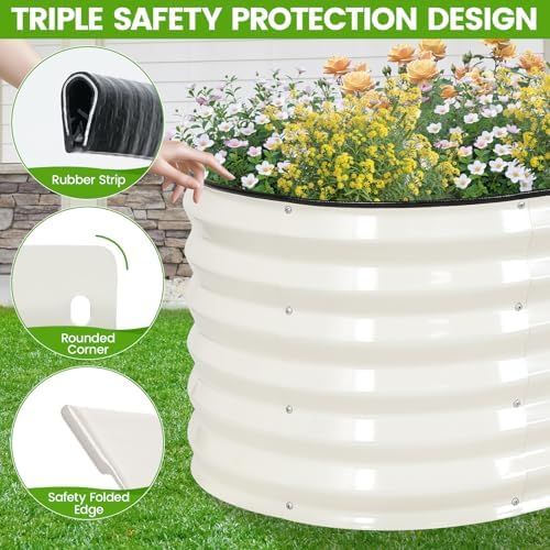 G GOOD GAIN Raised Garden Beds - 6x2x1.4ft Galvanized Planter Boxes Kit with Protective Tape & Gloves & Tools | Oval Metal Outdoor Raised Bed for Gardening Vegetables, Fruits, Flowers, Herbs, White - Image 3