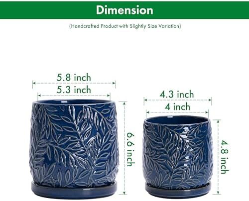 D'vine Dev 2-Pack Embossed Leaves Planter, 4/6 in, Midnight Blue, 27-B-U-3 - Image 3