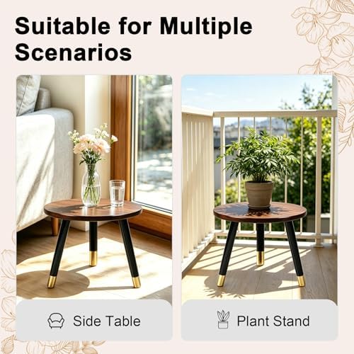 2-Pack Mid Century Plant Stand for Indoor Plants, Modern Wood Flower Pot Holder Stand for Living Room, Decorative Small Round Side Table for Balcony, Patio, Office, 8.9” High, Walnut - Image 7