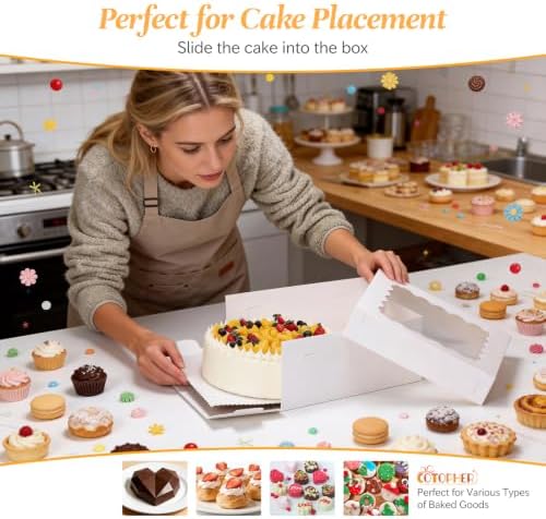COTOPHER 14x14x6 In Sheet Cake Boxes, 16pcs White Bakery Boxes with Window - Image 4