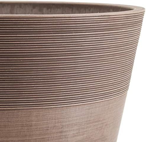 PSW Pot Collection FM40TP 16-inch Plastic/Stone/Wood Composite Large Ribbed Planter – No Drainage Hole (Drillable), Indoor/Outer Garden Pot for Foliage, Trees, Flowers, Ferns, Taupe - Image 3