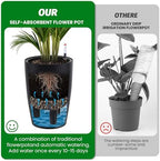 Set of 4 Tall 16 Inch Self-Watering Flower Pots – Large Black Planters with Drainage & Water Level Gauge – Ideal for Indoor and Outdoor Plants – Great for Patio, Porch, Front Door, Garden - Image 2