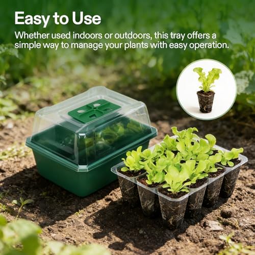 VIVOSUN 24-Pack Seed Starter Trays, 144-Cell Seed Starter Kit with Humidity Dome, Flat Reusable Plant Germination Trays with Drain Hole, Green Propagation Tray for Planting Seeds - Image 4