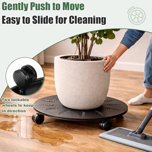 12 Inch Metal Plant Caddy with Wheels Set of Three Heavy-Duty Rolling Plant Stand Lockable Wheels Plant Dolly for Indoor Outdoor Planters Flower Pot Mover Rollers Plant Coasters Trolley - Image 5