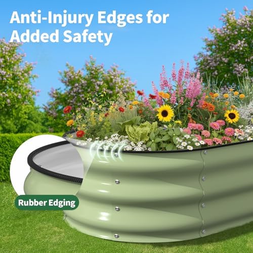 Kesfitt Raised Garden Bed, 4x2x1 FT Galvanized Steel Metal Raised Garden Bed, Oval Open-Bottom Design, 12-Inch Deep for Outdoor Vegetable & Herb Gardening, Fruit Green - Image 6