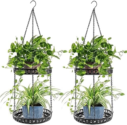 2 Tier Hanging Planters for Indoor Outdoor Plants, Metal Plant Hanger,2pack by PIKAMAO