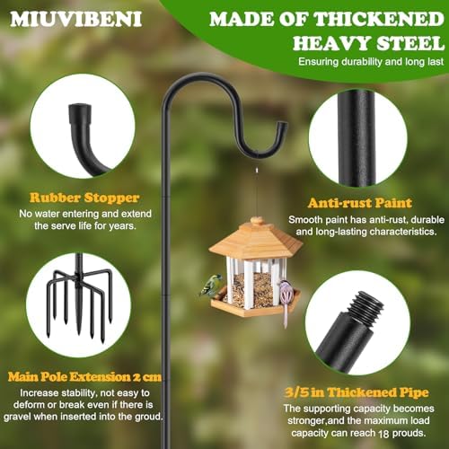 Shepherds Hooks for Outdoor with 7 Base Prongs, 72 Inches Heavy Duty Garden Bird Feeder Pole for Hanging Bird Feeder, Plant Baskets, Solar Light Lanterns, Outdoor Plant Hanger Hook,2 Packs - Image 2