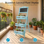 3-Tier Plant Stand, Wooden Plants Ladder Shelf Small Flower Pot Holder Display Storage Rack with Chalkboard for Garden Balcony Yard Florists (Blue) - Image 3