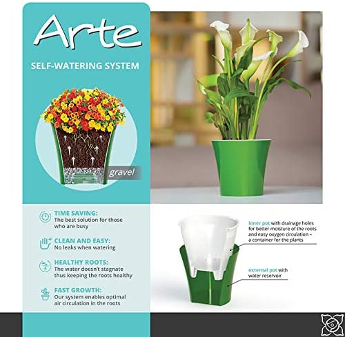 Gardenera 8.6" ARTE Self Watering Planter (Set of 3) in RED-PEARL/WHITE - Indoor Flower Pot for All House Plants, Flowers, Herbs, Succulents, Orchideas, Dahlias and African Violets - Image 3