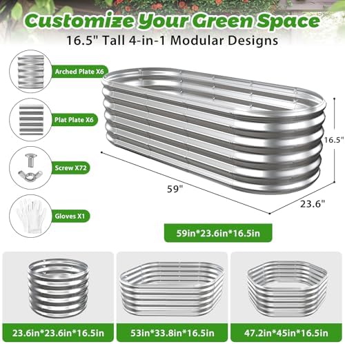 17" Tall Oval-Shaped / Elliptic Metal Raised Garden Bed Outdoor Silver - Image 4