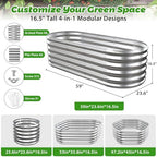 17" Tall Oval-Shaped / Elliptic Metal Raised Garden Bed Outdoor Silver - Image 4