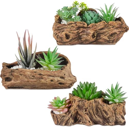 3 Pcs Driftwood Stump Log Concrete Succulent Planter, Retro by Sunnychicc