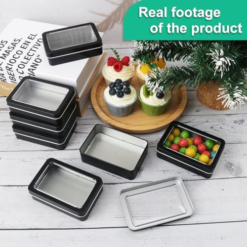 24 Pack Metal Tin Boxes with Clear Window Lids, 4.28 x 2.92 x 1.2 inches Small metal Storage tin Boxes, Metal Tins with Window for Jewelry, Candy, DIY Crafts, and More(Black) - Image 4