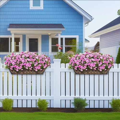 hehimhis Window Planter Box with Adjustable Bracket and Coco Liner for Porch, 24 Inch 4 Pack Balcony Planters Railing Hanging,Fence, Patio Hanging Planters for Garden Outdoor - Image 5