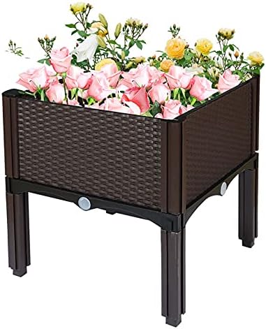 1 Set Plastic Raised Garden Bed, Vegetables Plant Raised Bed Kits Elevated Planting Container with Legs for Indoor & Outdoor Use, Brown by elfinrm