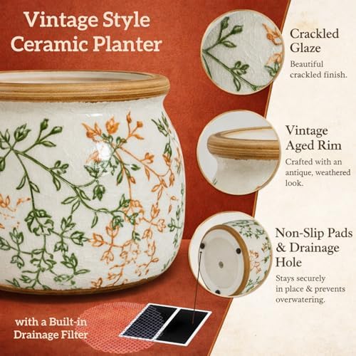 Vintage Ceramic Flower Pot, 6.5 & 9in, with Drainage & Filter - Image 4