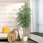 SOGUYI Ficus Artificial Tree 7ft Fake Silk Plant for Home Decor Indoor, Faux Tree in White Imitation Ceramic Planter Fake Floor Plant for Living Room and Home Office Corner Indoor Decor, Set of 1 - Image 2