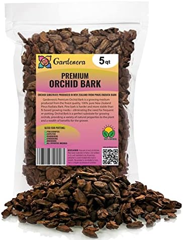 Premium Grade New Zealand Pinus Radiata Bark by Gardenera - Organic Hand Mixed New Zealand Pine Bark for Orchids - Medium Chips 9-12mm - 5 Quart by Gardenera